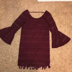 maroon long sleeve lace dress